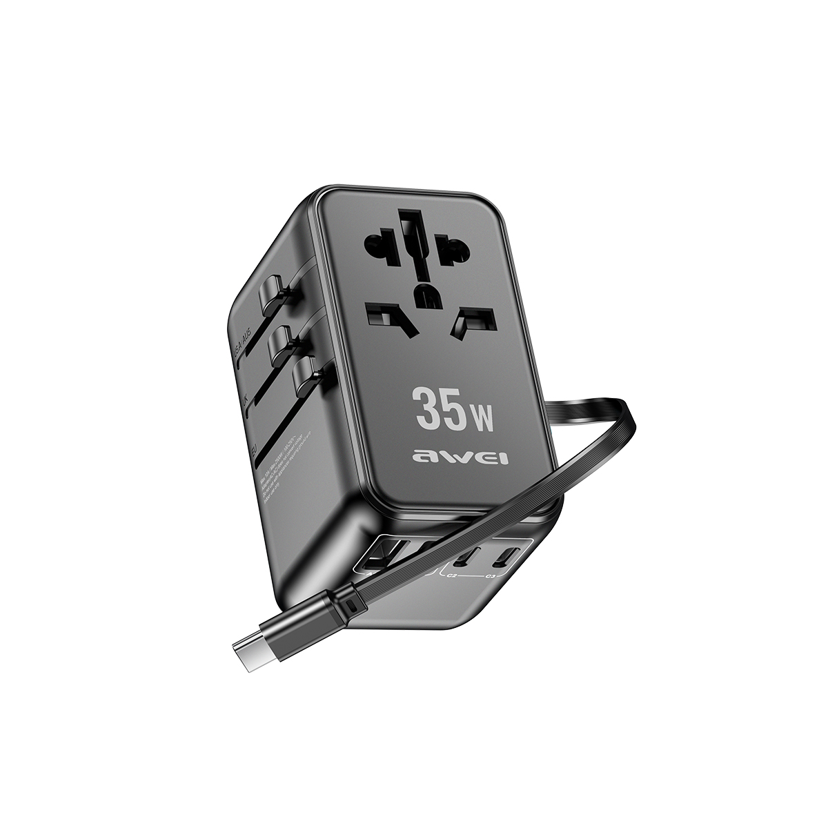 AWEI G-52 35W Travel Charger with Built-in Cable